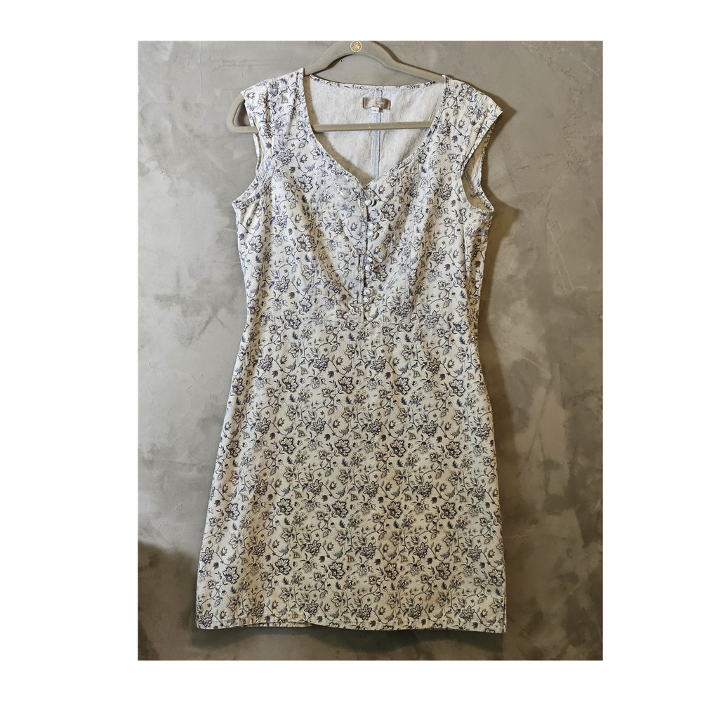 The Territory Ahead White Blue Floral Sheath Dress Size 10 Sleeveless V-Neck
